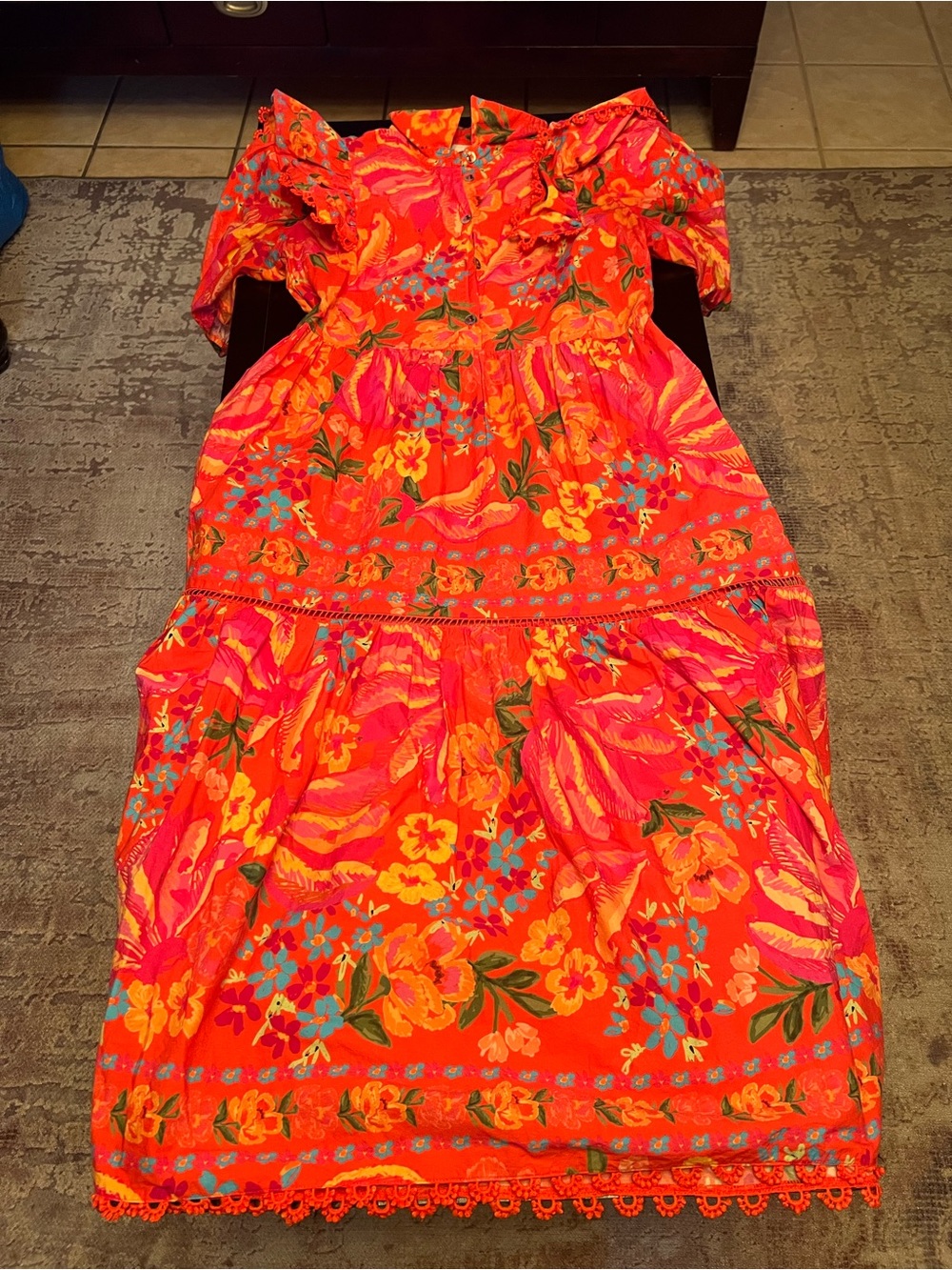 FARM Rio Bright Orange Pink Floral Maxi Dress